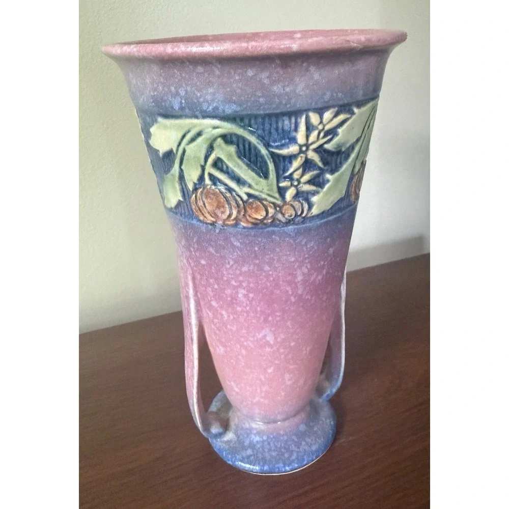 Roseville Baneda Pink 1932 Vintage Art Deco Pottery‎ Ceramic Handled Vase 604-7